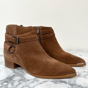 Marc Fisher Yatina brown suede ankle boots pointed toe buckles size 8